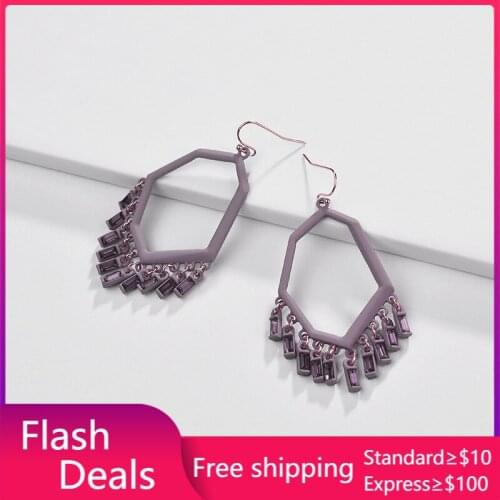 5 Spring Season Oil Painting Geometric Frame Charms Earrings Crystal Tassels Women Jewelry Alloy Metal Earrings