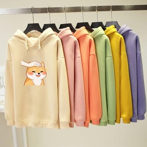 Women Japanese Harajuku Hoodies Cartoon Dog Shiba Inu Printed Sweatshirt Sudadera Mujer Winter Long Sleeve Kawaii Pullover Tops