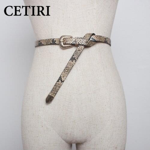 Female Belt Vintage Carved Buckle Thin Belt Luxury Brand Ladies Snake Decoration Leather Waist Belt For Dress Coat 1.3cm Wide