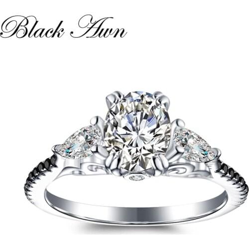 BLACK AWN 2020Hot 100% 925 Sterling Silver Fine Jewelry Trendy Engagement Bague Wedding Rings for Women C338