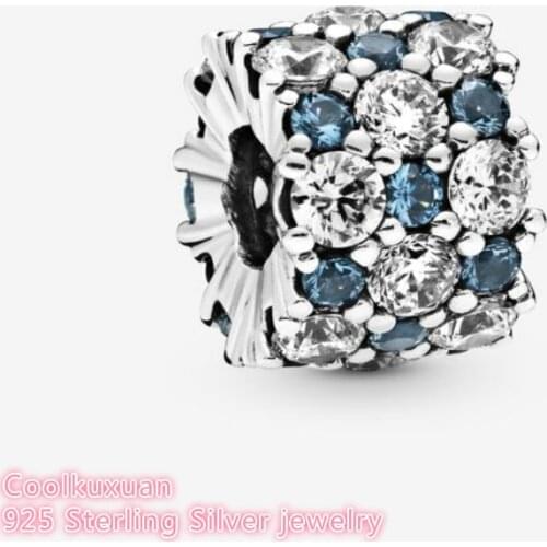 Winter 100% 925 Sterling Silver Blue and Clear Sparkling Charm beads Fits Original Pandora bracelets Jewelry Making