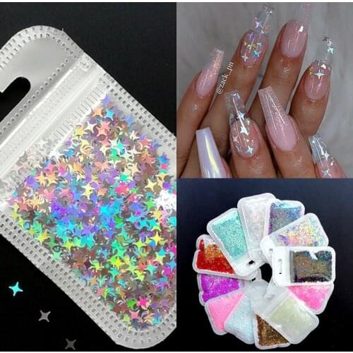 1 Bag Holographic Star Nail Art Sequins For Nails Ultrathin Laser Glitter Gold Silver Flakes Paillette 3D Nail Art Decorations