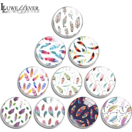 10mm 12mm 16mm 20mm 25mm 30mm 726 Indiana Feather Mix Round Glass Cabochon Jewelry Finding 18mm Snap Button Charm Bracelet