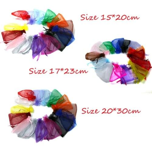 10pcs/bag 15x20/17x23/20x30cm Drawable Organza Jewelry Packaging Display Pouches Bags For DIY Gift Wedding Party Decoration