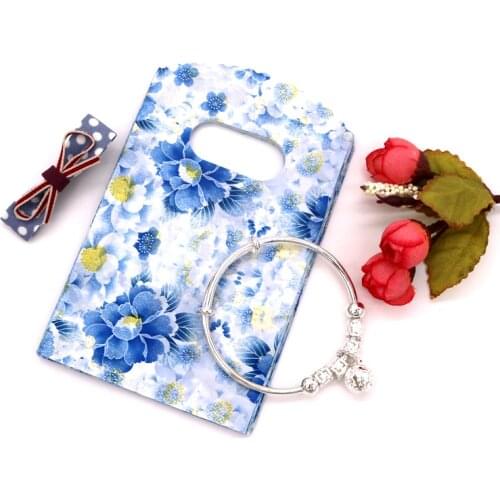 100pcs/lot Blue Flower Plastic Bags 9x15cm Popular Jewelry Bracelets Necklace Hair Clip Display Packing Handbags Gift Pouches