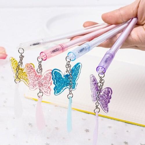 20pcs Cartoon Butterfly Pendant Neutral Pen Student Cute Pendant Black Signa Pens Office Learning Stationery Writing Water Pen