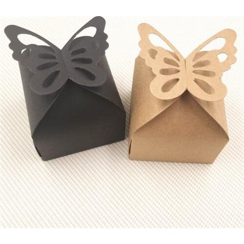 30pcs/Lot 6x6x7cm Lovely Butterfly Shaped Cardboard Kraft Paper Boxes For Single Cake Creative Gift Package Paper Handmade Boxes