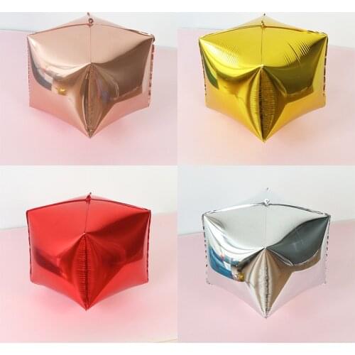 5pcs Red Rose Gold 12inch 4D Cube Foil Balloons Six-sided Globos Baby Shower Birthday Party Wedding Decoration Supplies Kids Toy