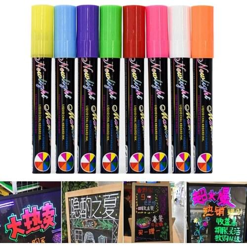 8 Liquid Chalk Pens Marker 6mm Highlighter Pen Reversible Neon Colours Whiteboeard Sketch Marker DIY Photo Scrapbook Card