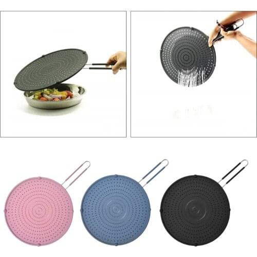 Nonstick Silicone Oil Grease Pan Multipurpose Splatter Screen Guard Lid with Handle for Easy Storage Kitchen Grease