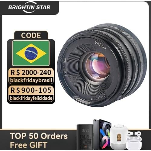 Brightin Star 35mm F1.7 Large Aperture Manual Focus Mirrorless Camera Portrait Lens For Canon Sony Fujifilm Nikon Lens yongnuo
