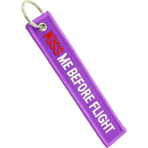 Purple kiss me before flight car keychains women captain key chain men luggage accessories flight attendant hanging gifts