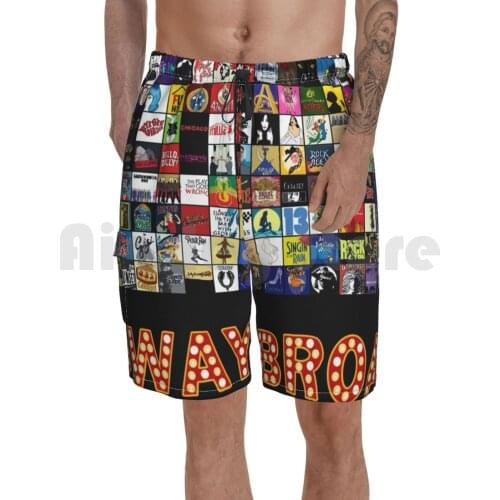 Broadway Musical Theatre Logos-Hand Drawn Beach Shorts Men Beach Pants Swimwear Broadway Musical Theatre Logos Hand