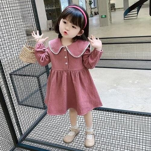 Kids Clothing 2021 Spring New Baby Girls Dresses Fashion Cotton Doll Collars Dress for Girls Childrens Korean Princess Dresses