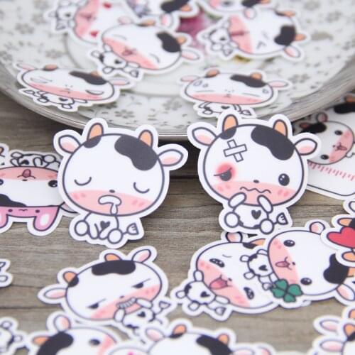 40pcs Waterproof Washi Cute Cartoon Cow Animal Expression Decorative Sticker Pack for Laptop Scrapbook Crafting Children Kids
