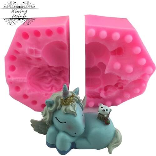 DIY cute cartoon sleeping Unicorn food grade silicone mold cake decoration tool jelly chocolate resin clay Kitchen Baking tool