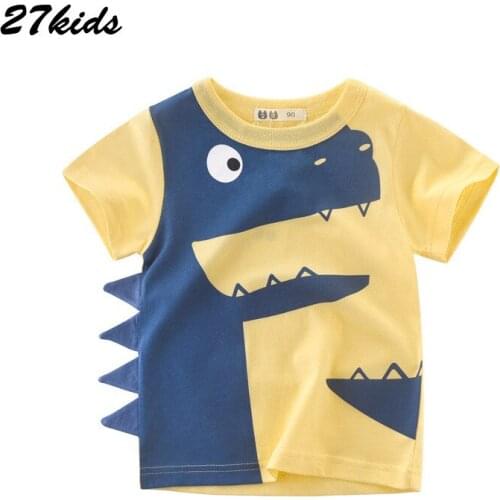 27kids 2-9Years 100% Cotton Boys Girls O Neck T Shirt Summer Children Kids Shorts Clothing Thin Fabric Animal Dinosaur Shirts