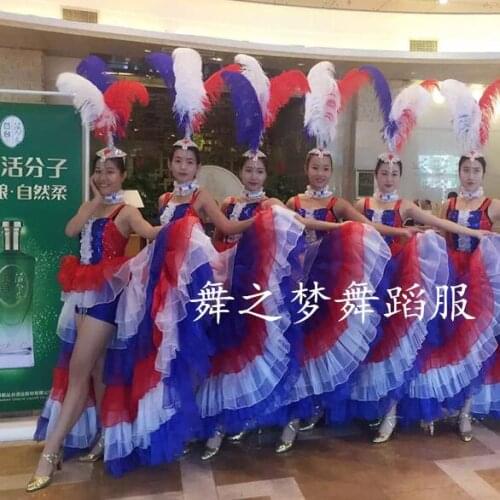 Spanish dance costumes Samba dance Flamenco Feather headdress Women