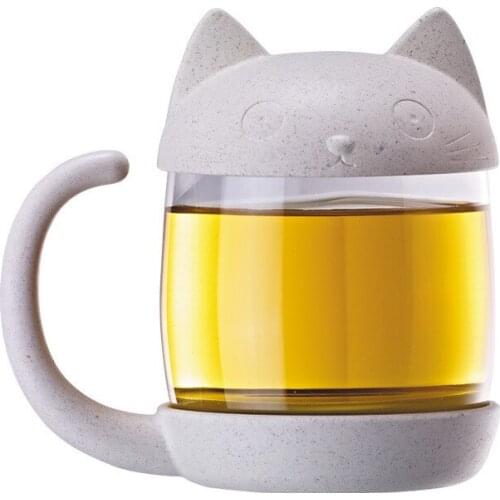 250ML Cute Cat Glass Tea Mug Cup with Fish Tea Infuser Strainer Filter Home Coffee Milk Mug Creative Birthday Gifts