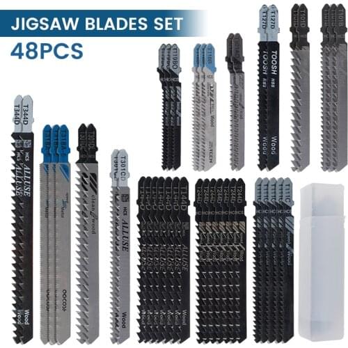 48pcs T-Shank Jigsaw Blades Metal Wood Assorted Saw Blades Precision Fast Cutting Blades for Plastic Metal Woodworking Tool