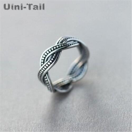 Uini-Tail hot new 925 sterling silver personality creative old retro woven ring intertwined opening trend high quality ED260