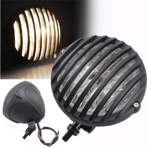 Motorcycle Retro Round Headlight Finned Grill Headlamp For Harley Honda Yamaha Suzuki Kawasaki Chopper Bobber Cafe Racer Touring