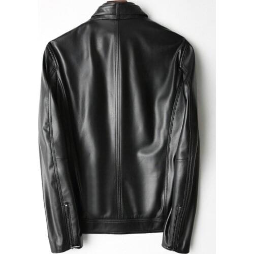 Top Quality Mens Real Leather Jacket Spring New Black Biker Outerwear 2020 High Street Stand Collar Slim Fit Sheepskin Jacket