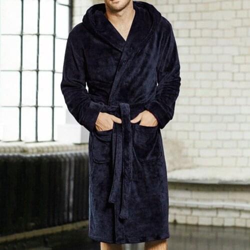 Mens Winter Warm Robes Thick Lengthened Plush Shawl Bathrobe Kimono Home Clothes Long Sleeved Robe Coat peignoir homme