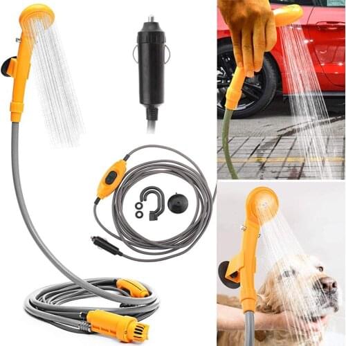 12V Electric Shower Water Bag Kit Camping Shower Portable Car Washer High Pressure Electric Pump For Outdoor Hiking Pet Washer