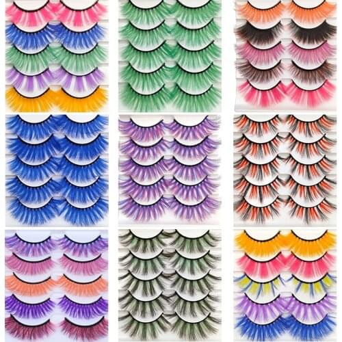 OKAYLASH 5 Pairs Bundle Sale Colored 3D Mink Eyelashes Red Pink Blue Mix Colors Lash Set Wholesale Rainbow Cilias in Bulk