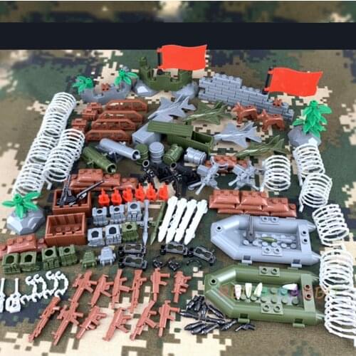 Military Accessories Pack Artillery Guns Weapon Box Planes Boat WW2 DIY MOC Parts for army Building Blocks Toys