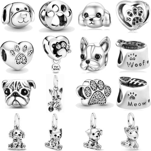 Paylor Newest Fit Original Pandora Charms Bracelet Silver Color Cute Dog Paw Labrador Dog Pendant Charm Beads DIY Jewelry Making