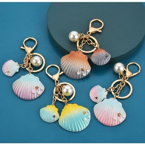 New FantasySea Pearl Shell Starfish Keychain Bohemia Key Chain Ladies Bag Car Key Alloy Pendant Jewelry
