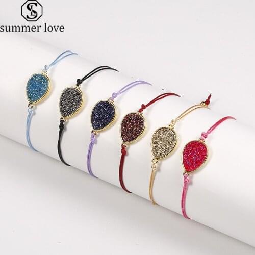 High Quality Oval Resin Druzy Charms Bracelet Handmade Colorful Rope Braided Bracelets for Women Adjustable String Jewelry