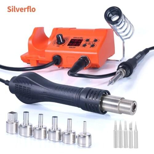 Silveflo 700W BGA Rework Station 882D Heat Gun Soldering Iron Station Temperature Adjustable Solder Tools For Welding Repair