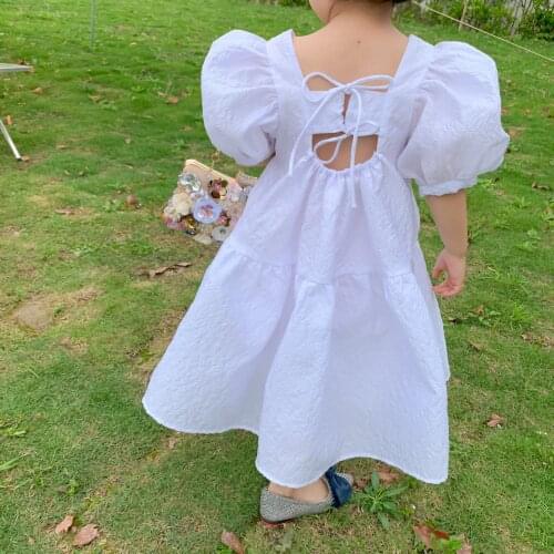 2021 Summer New Korean White Fluffy Dress Beautiful Vestido Infantil Female Baby Puff Sleeve Sweet Dress Baby Girl Party Dresses