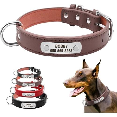 Large Durable Personalized Dog Collar PU Leather Padded Pet ID Collars Customized for Small Medium Large Dogs Cat 4 Size