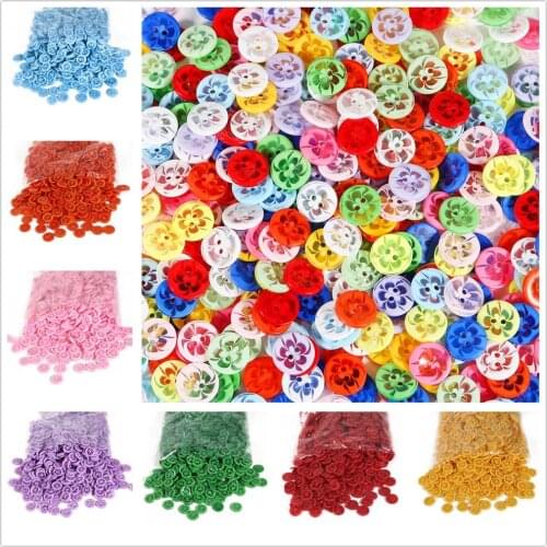 100pcs 14mm Transparent Colorful Five-petals Flower Resin Buttons DIY Home Sewing Clothing Bag Decoration Toy Crafts Accessories