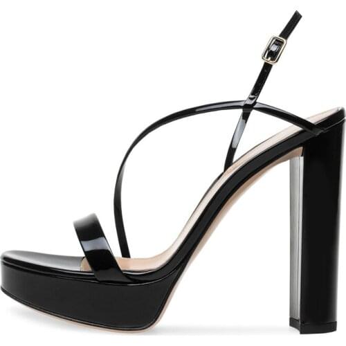 Summer solid color patent leather daily thick-heeled high-heel platform buckle sandals fashion all-match large size womens shoe