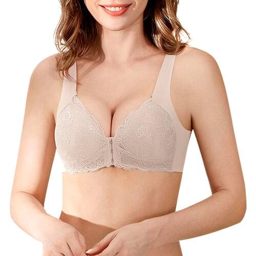 Vgplay Front Closure Sexy Women Bra Seamless Padded Plus Size Push Up Underwire Plunge Lace Floral Deep V Dropping New Ladies