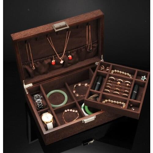 Large capacity double-layer jewelry box organizer 4-grids watch storage box holder bracelets earring ring necklace organizer