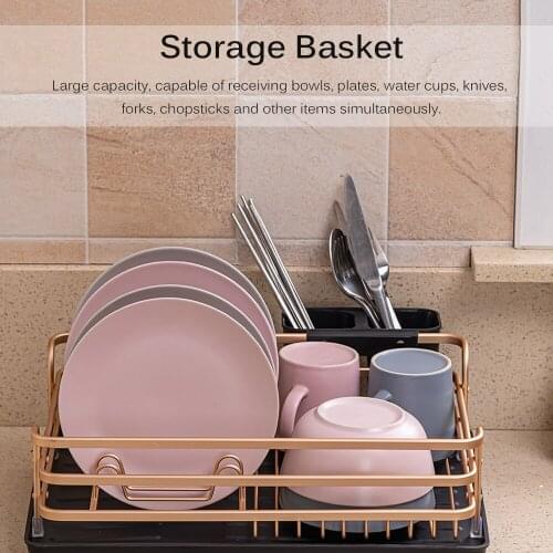 Dish Rack Aluminum Alloy Kitchen Storage Rack Sink Drying Shelf Bowl Holder Tool Holder Storage Box with Chopsticks Holder
