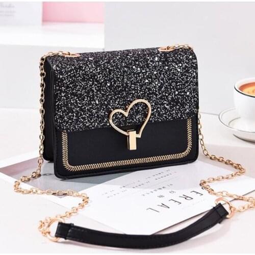 Chuwanglin Chain Messenger bag womens Shoulder Bag Small Flap Sequin Leather Female Bag Cute hand sac main T92204