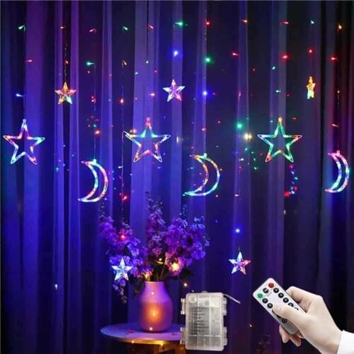 LED Star-moon Curtain Lights Christmas Wreath String Lights Bedroom Decoration, Garden Decoration, Party, Bar, Window Decoration