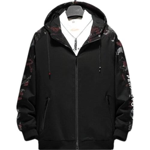 Fat Jacket Mens Hooded Casual Jackets Spring Autumn large size Jackets Male Coat plus size Men Outwear Windbreaker Printed