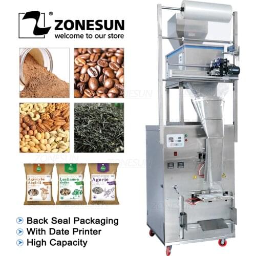 ZONESUN Automatic Machine 10-999g Dry And Massive Power Filler Powder Coffee Bean Surge Sealing Packing Machine