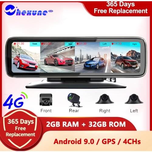 WHEXUNE 4G Dash Cam 4 Cameras 12"Android 9.0 car dvr GPS Navigation HD 1080P Video Recorder Dashboard WiFi App Remote Monitoring