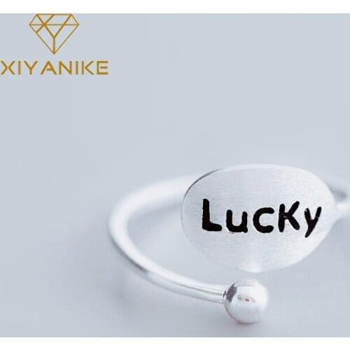 XIYANIKE 925 Sterling Silver 2021 Lucky Alphabet English Irregular Ring For Women Fashion Simple Style Couple Handmade Jewelry