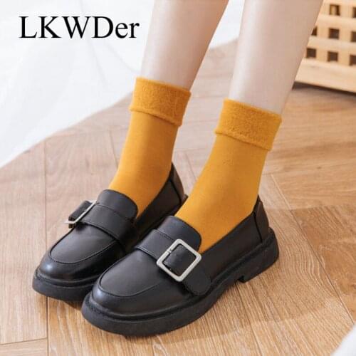 LKWDer 5 Pairs Spring Autumn Socks Female Korean Pure Color Snow Socks Floor Socks Nylon Warm Cuffed Tube Pile Socks Wholesale