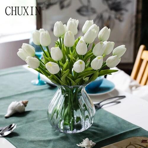 11pcs PU Mini Tulip Real Touch Flowers Artificial Flower decoration For Wedding Hotel Party Decor Rose simulation 12 colors